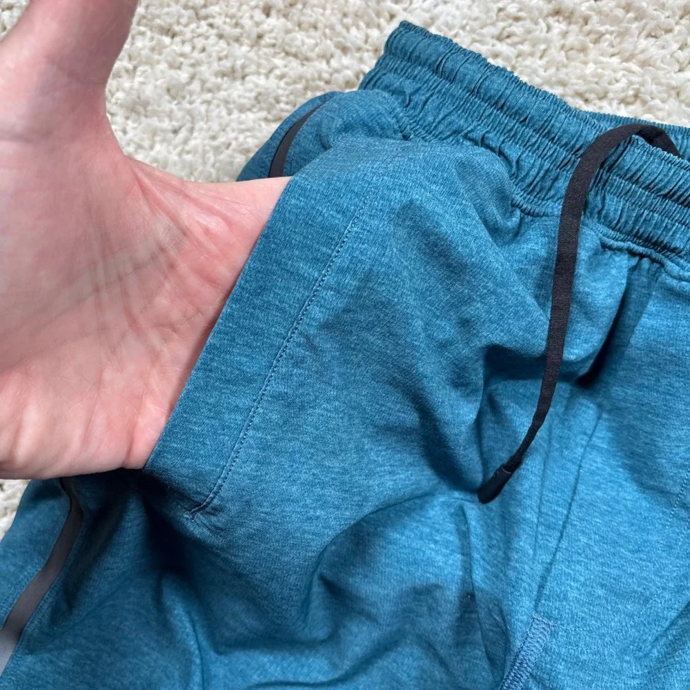 Lululemon Mens Athletic Shorts‎ Teal Blue Zipper Pockets Drawstring Size M